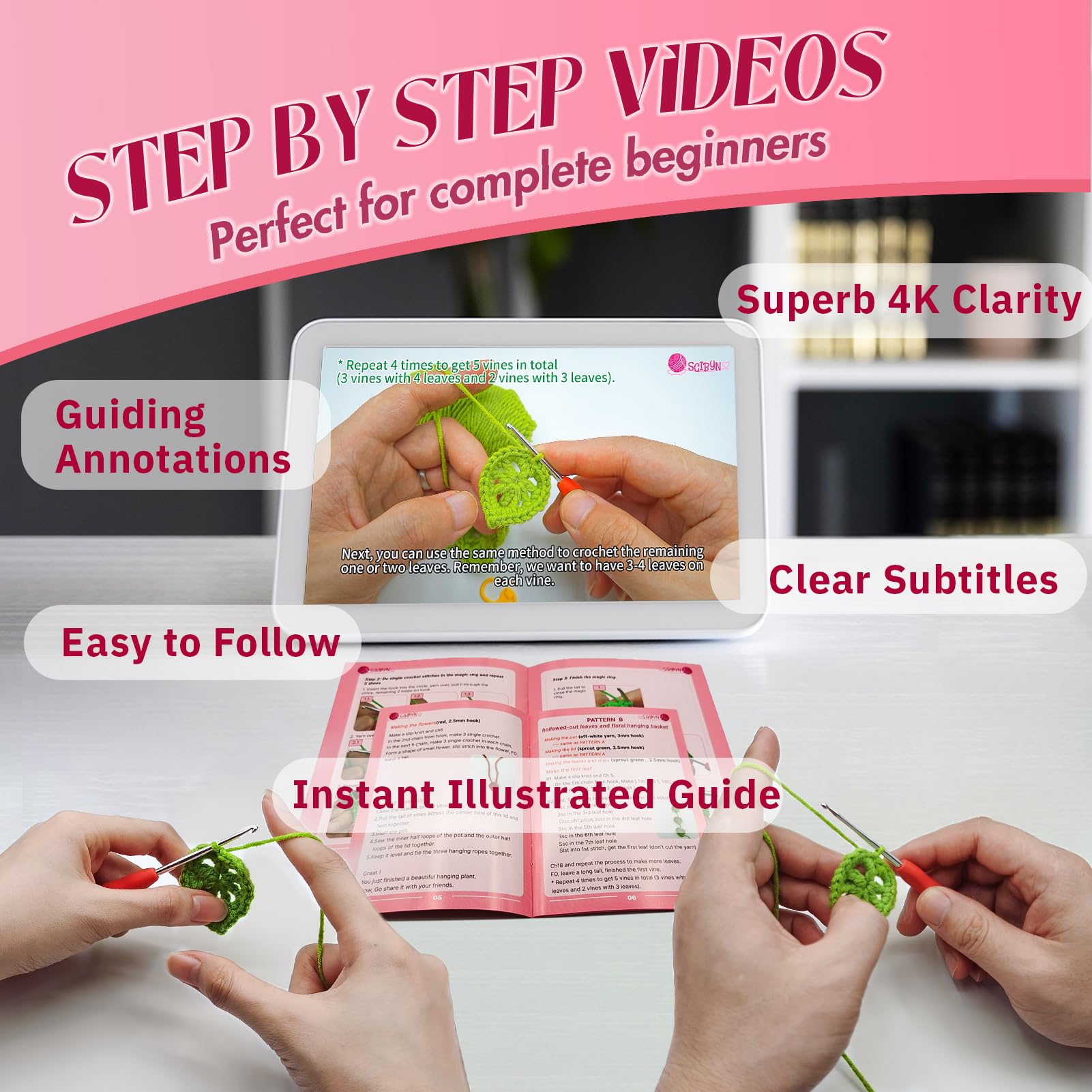 SGIBYN Kit de ganchillo para principiantes con tutoriales en video paso a paso, kit de ganchillo para principiantes de Granny Squares para principiantes, kits de tejer para mujeres (cuadrados de