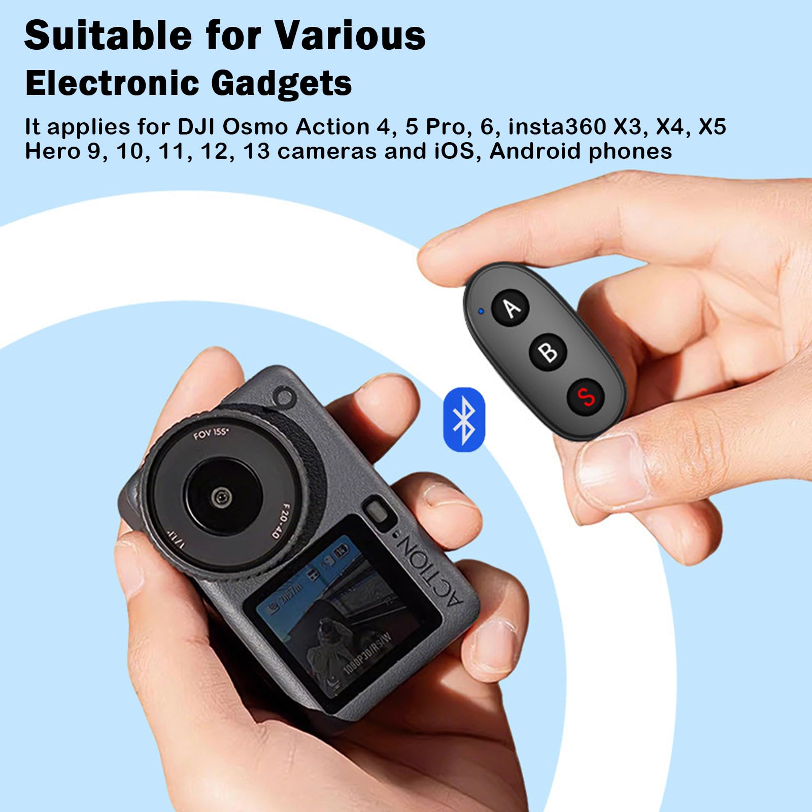 Mando a distancia Bluetooth para DJI Osmo Action 6/5 Pro/4, para Insta360 X5/X4/X3 para GoPro Hero 13 12, mando a distancia inalámbrico con correa de muñeca, accesorios de cámara de acción inteligente