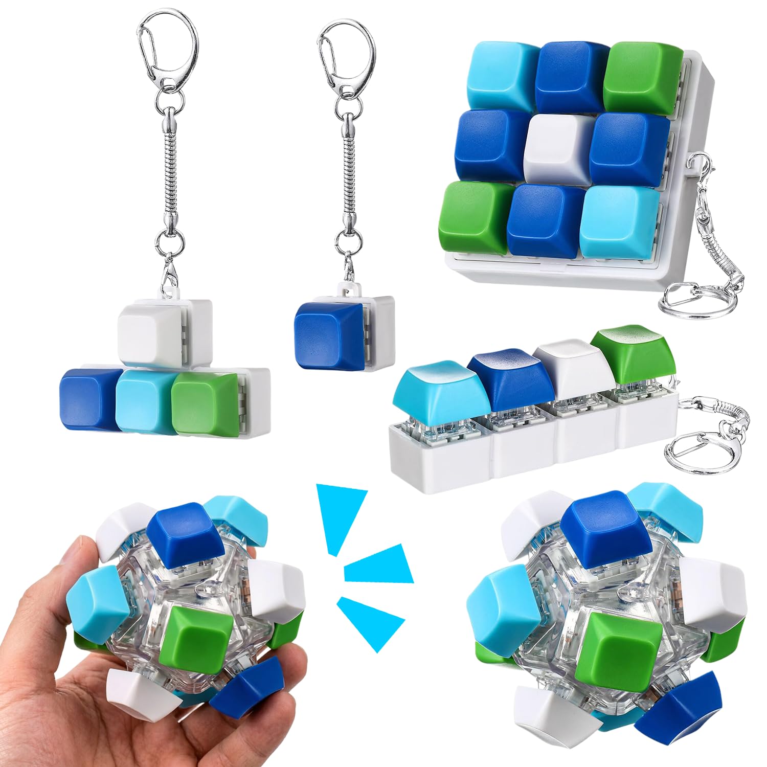 5 Pcs Keyboard Fidget Toy – Clicky Fidget Keychain Set, Portable Stress Relief Keyring Cool Gadgets Decompression Toys for Adults, Desk Toy for Office Anxiety