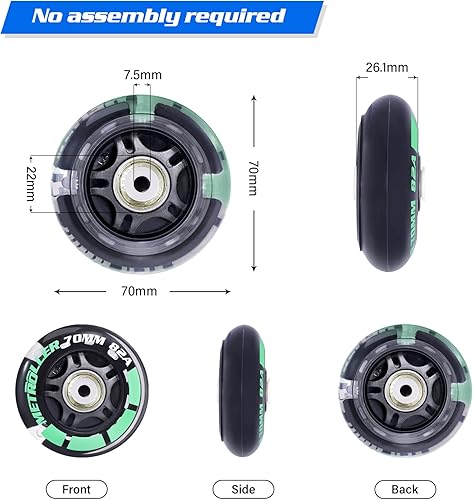 Miniatura 2 de Paquete de 8 ruedas de patinaje en línea de 2.756 in con luz 82A con rodamiento ABEC-7, ruedas de patinaje en línea para interiores y exteriores,