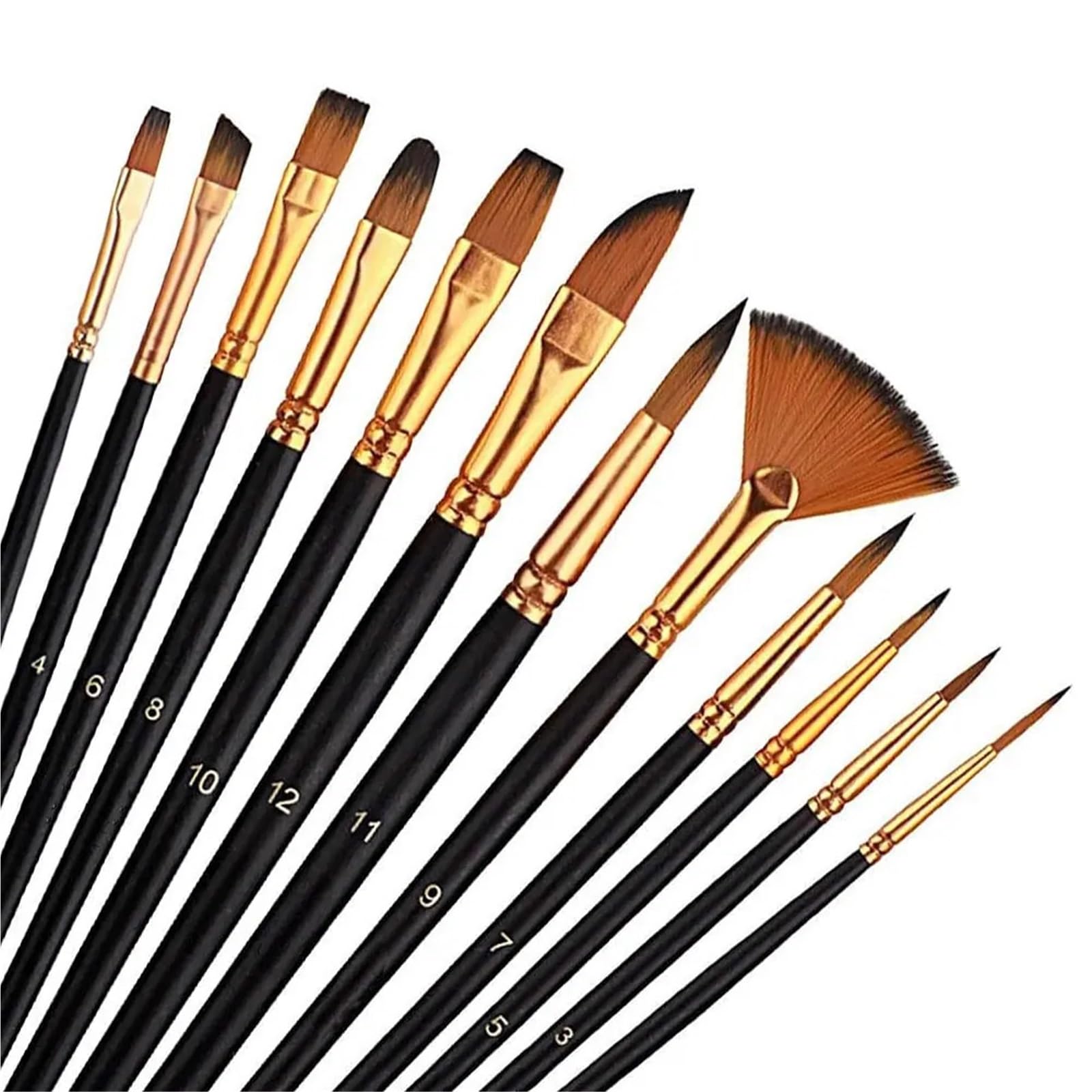 12Pcs Professional Fine Detail Painting Brush Set - For Oil, Acrylic, Watercolor Ideal for Artists