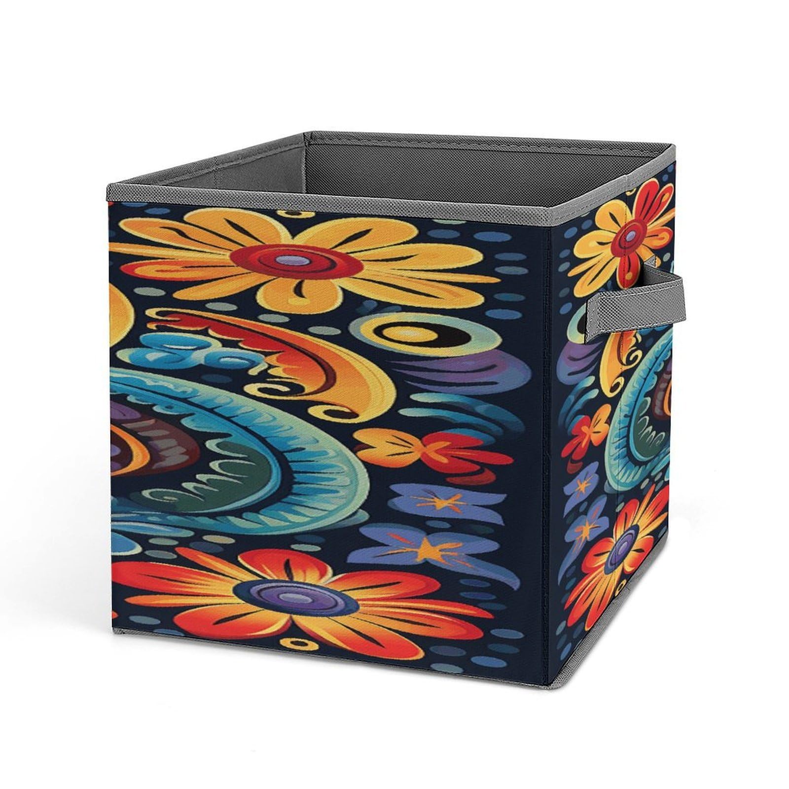 VstaDank Mexican Storage Bin Collapsible Storage Cubes Organizer Oxford Cloth Storage Box with Dual Handles Large Stackable Closet Storage Bins for Sheets Hat Sweater