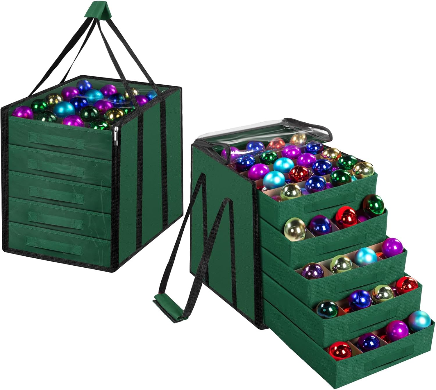 Windyun 2 Pack Christmas Ornament Storage Boxes with 5 Tier Dividers