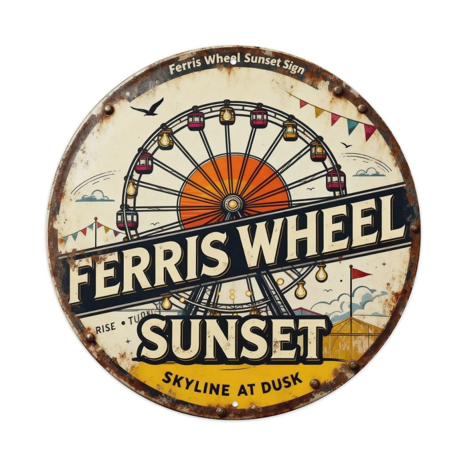 Ferris Wheel Sunset Sign Metal Tin Sign Plaque