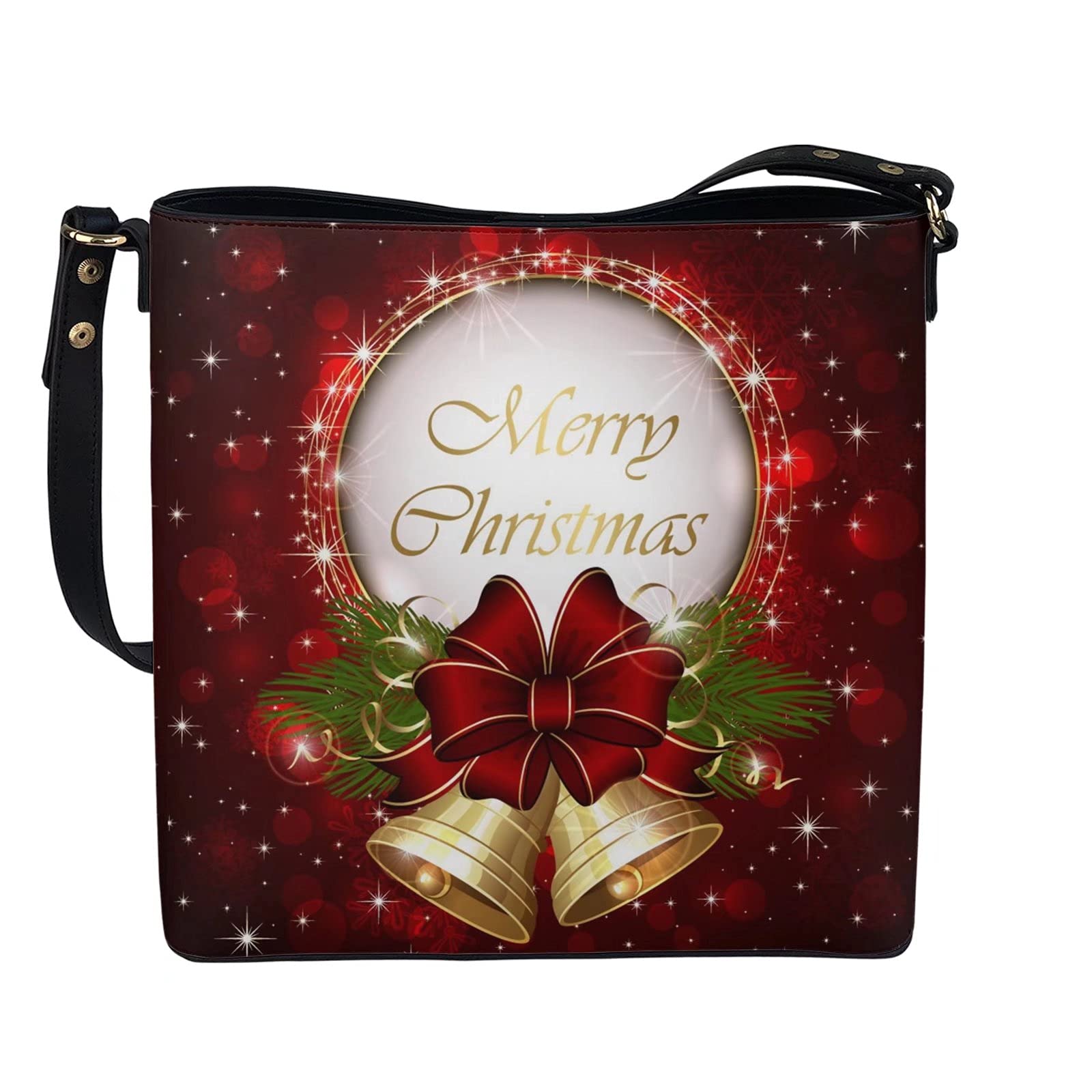 chaqlin Torby crossbody torba wiaderkowa damska damska torebka na ramię skóra PU podróżne zakupy praca torby kurierskie, Wesołych Świąt dzwonek, Rozmiar Uniwersalny