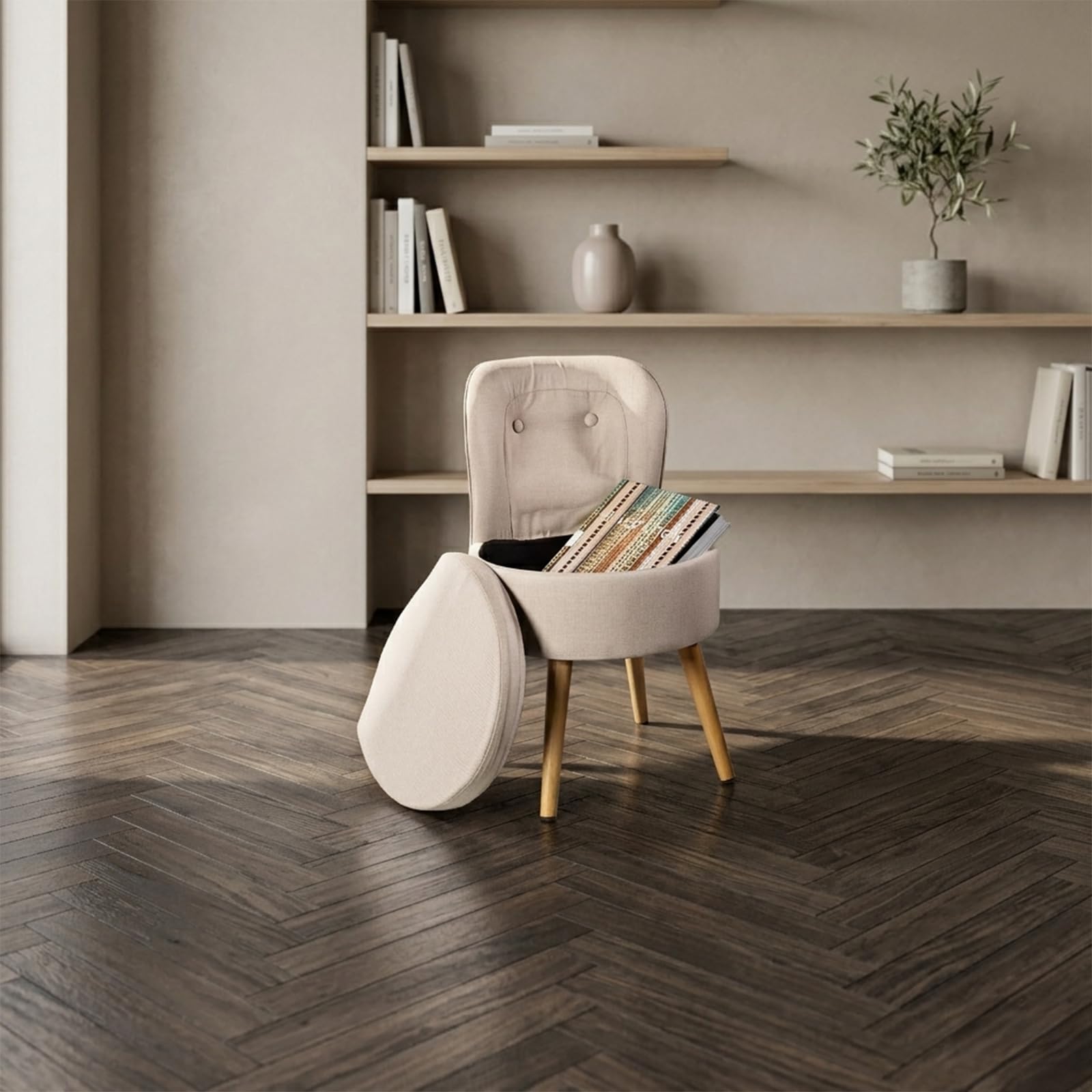 Echtwerk Poltrona imbottita "Vince", sedia con schienale alto, morbida imbottitura in gommapiuma, piedi in legno, 42 x 42 x 71 cm, 6,2 kg, colore: crema