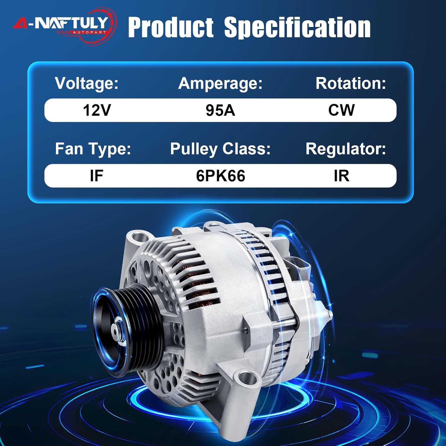 Alternator Replacement for Ford Ranger F150 E150 Explorer Escort Aerostar Bronco Pickup 2.3 2.3L 3.0L 4.0L 5.0L 5.8L 1992 1993 1994 1995 1996 1997, F07F-10300-AA F07U-10300-AA AFD0012