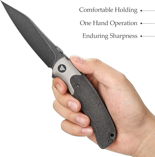 Miniatura 4 de TRIVISA EDC - Cuchillo de bolsillo con clip, cuchillo plegable Flipper, 3.66 pulgadas, S35VN acero PVD Blackwash Wharncliffe, disco de pulgar Ti,