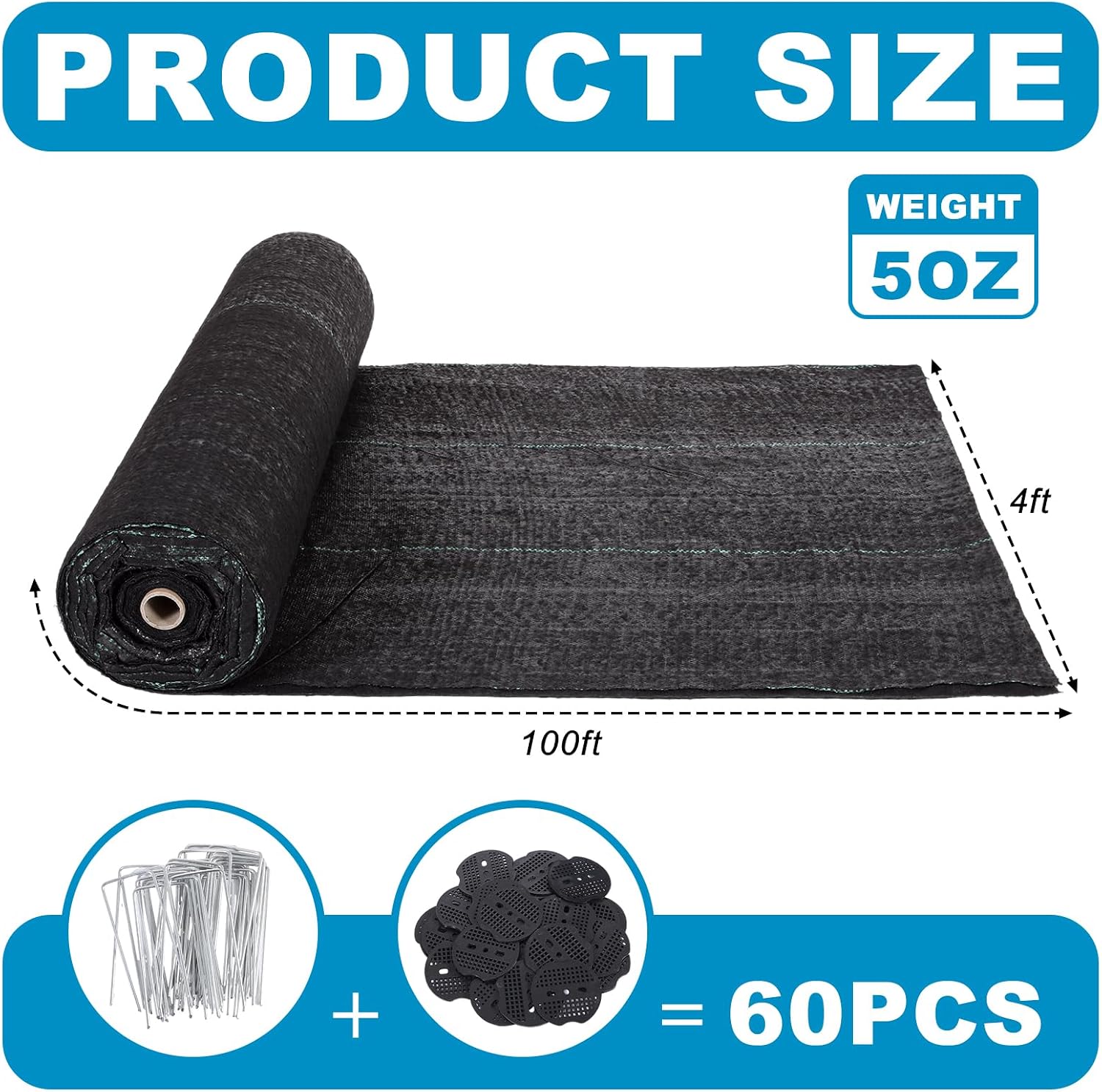 Breling 4ft x 100ft 2 in 1 Non-Woven and Woven Geotextile Fabric with 30 Pcs Stakes 5 oz Heavy Duty Geotextile Weed Barrier Fabric Under Gravel Driveway for Drainage Gravel Gardening Landscaping