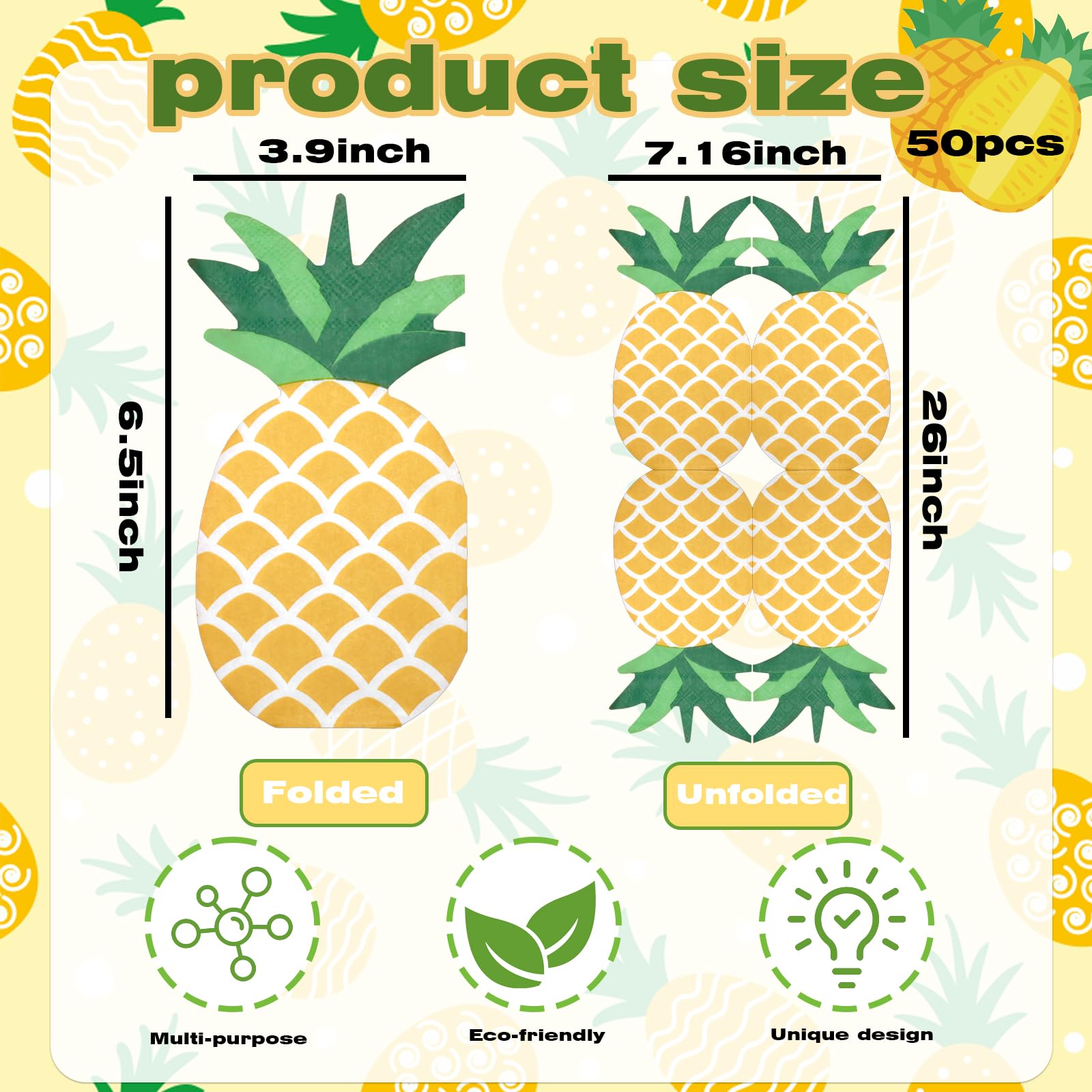 50 Pcs Pineapple Napkins 13 X 7.16 Inches Summer Tropical Luau Party Napkins Pineapple Party Decorations Disposable 2 Ply Pineapple Pattern Napkins for Tropical Hawaiian Themed Party Supplies