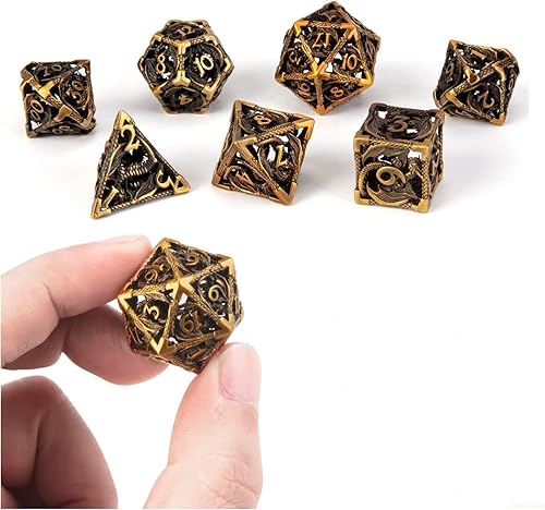 Dados DND dados de metal huecos DD juego de dados de Calabozos y Dragones con caja de regalo juego de dados poliédricos Steampunk de 7 piezas para