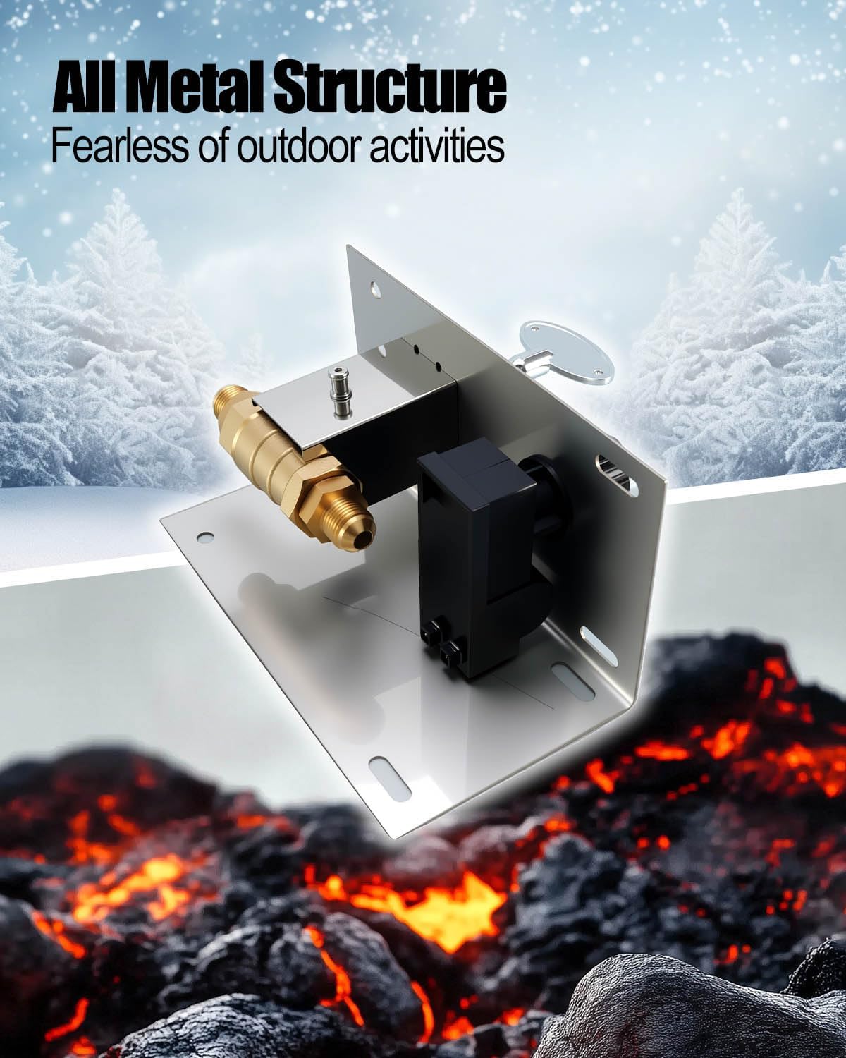 Fire Pit Ignition Kit with Push Button Spark Ignition,1/2" Shut-Off Valve & 3” Key, Fit for Propane & Natural Gas, Outdoor Burner Replacement Parts for Outdoor Fire Pit Braziers Fire Tables