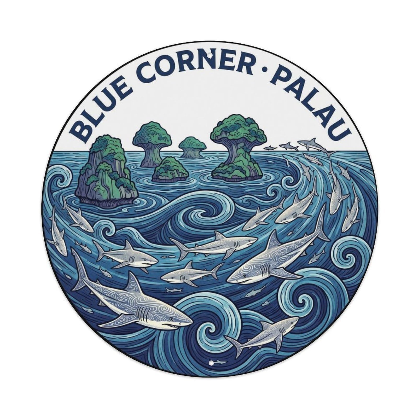 Olhnbad Style Palau Blue Corner Shark School Marine Wildlife Metal Tin Sign