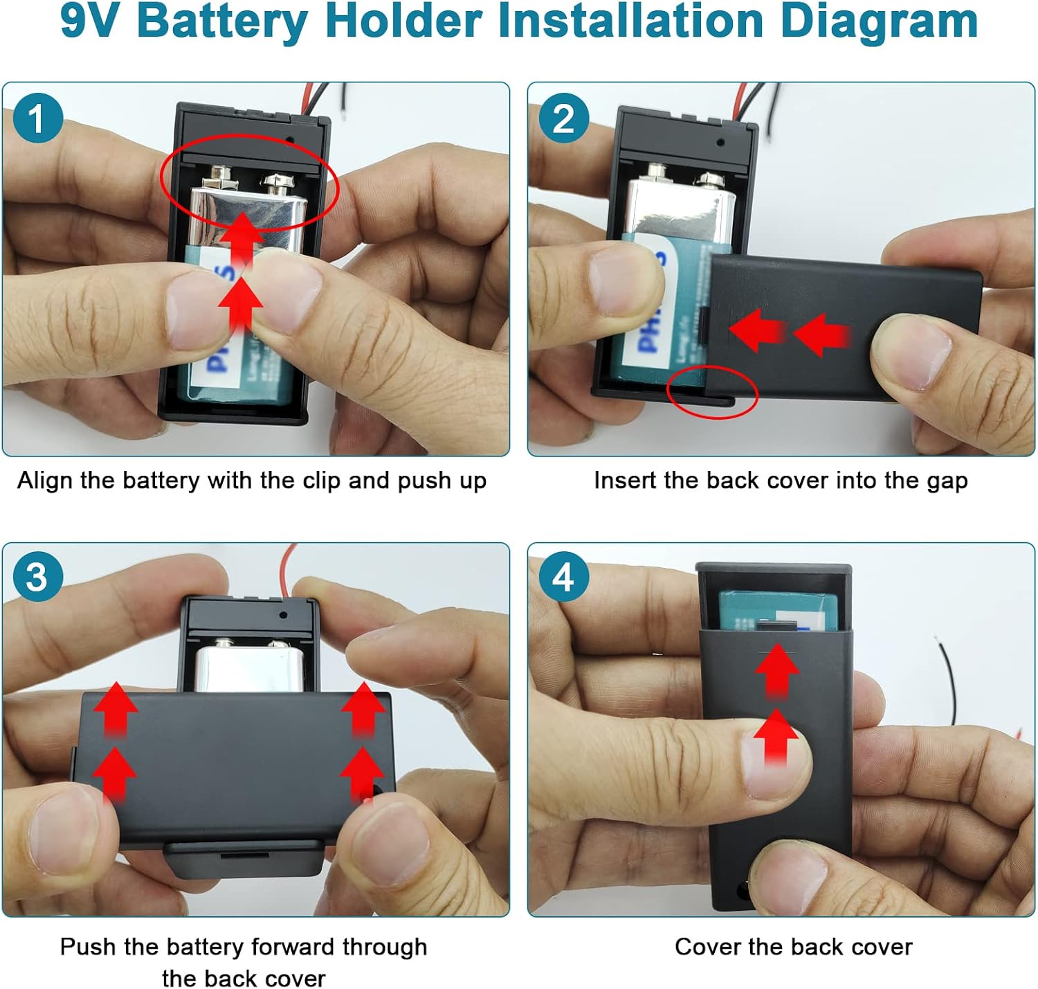 VWEICYY 6PCS 9V Battery Holder,9 Volt Battery Holder with Leads，Widely Used in Student Experiments,LED Strips or Other Devices with 9V Batteries (6 Pack)