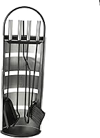 Mind Reader 4-Piece Fireplace Tool Set with Stand - Brush, Shovel, Poker, Tongs - Durable Steel, Ergonomic, Silver 26.25"