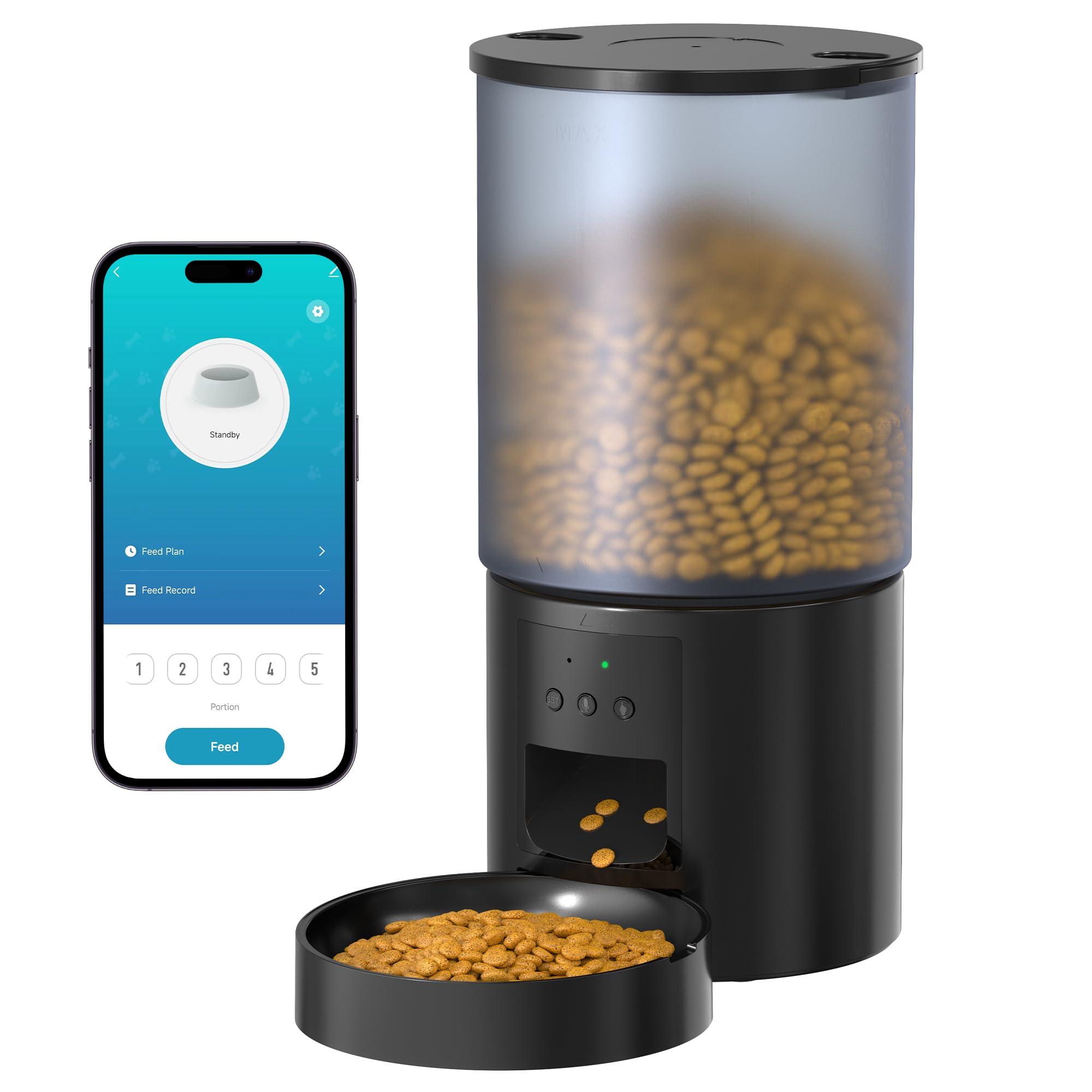 Distributore Automatico Cibo Gatti Cani WiFi: Dosatore Crocchette per Animali Domestici con 10S Registrazione - Mangiatoia Automatica per Cibo Distributore Crocchette Gatto Timer Nero 6L