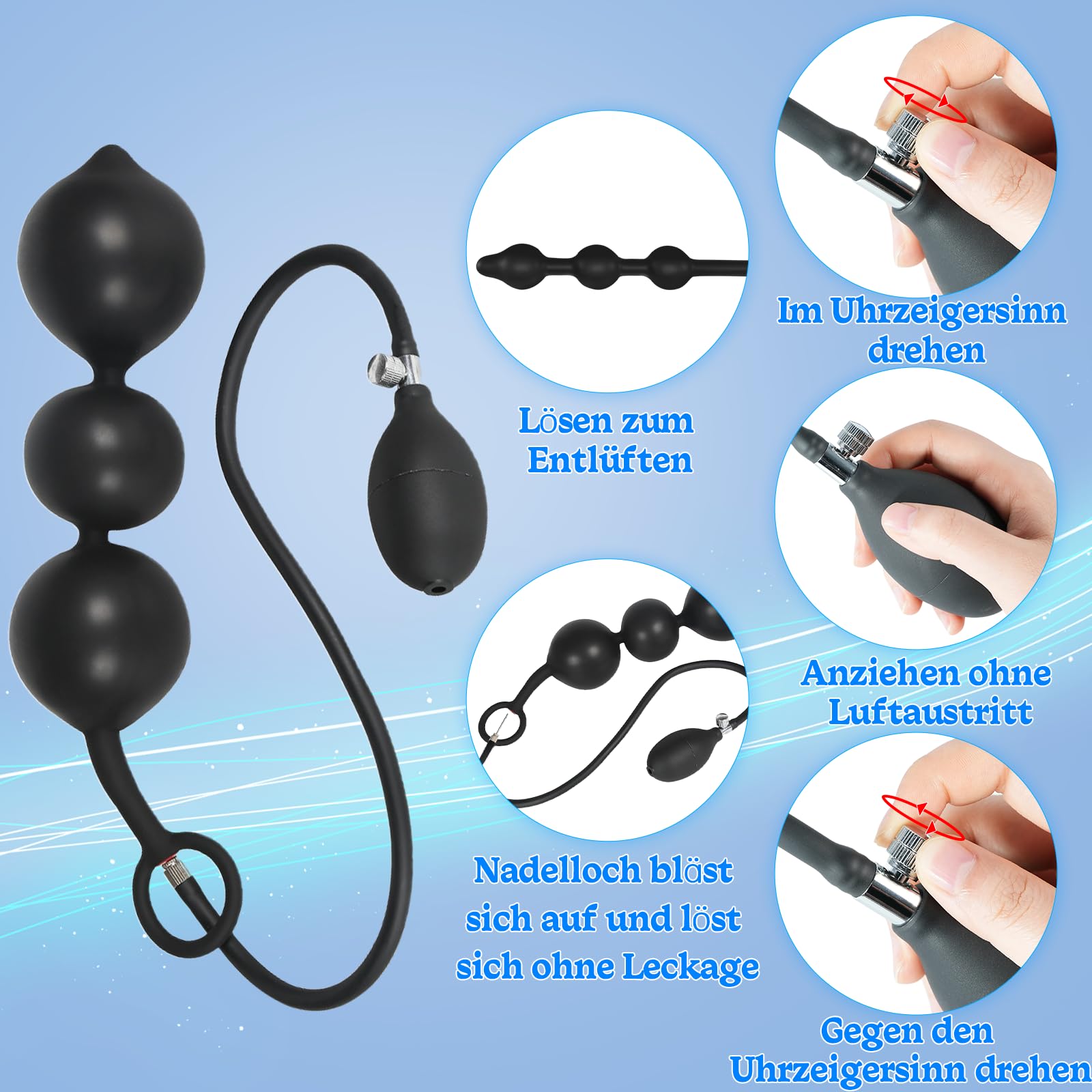 AMAZBEE Silicone Pull Bead Butt Plug con 3 perline Plug anale gonfiabile con anello del cazzo Giocattoli del sesso per adulti per il gioco anale esteso