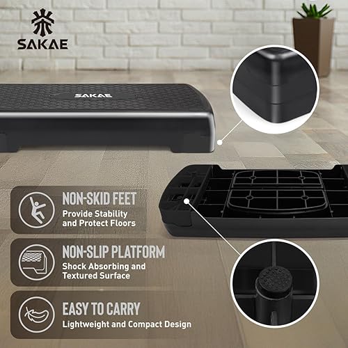 Vista 3 de Juego de pasos aeróbicos con mancuernas y cinta métrica, altura ajustable de 2 niveles, plataforma de ejercicios de entrenamiento, 4