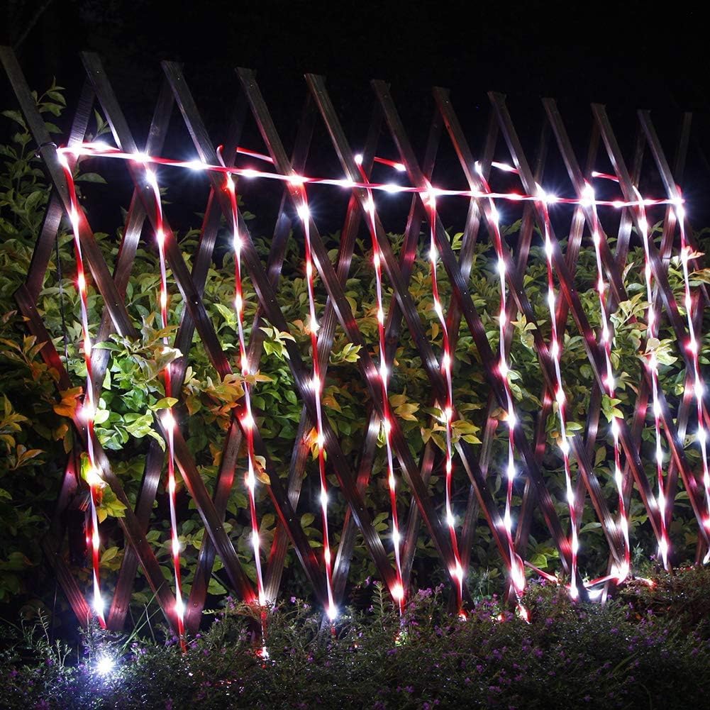 TWINKVILLA Rope Lights Battery Powered, 16.5ft Red&White Candy Cane Tube with 67 Cool White LED Fairy Lights, Waterproof with Timer for DIY Wedding, Party, Garden, Corridor, Christmas Decor-2Pack
