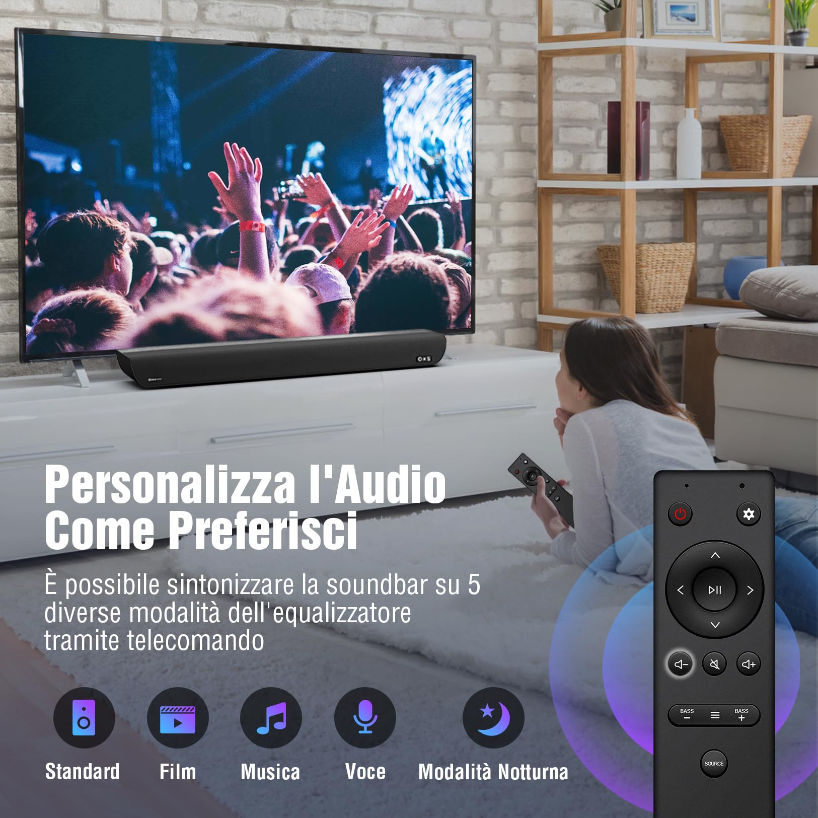OXS S5 Soundbar 3.1.2 Canali con Dolby Atmos, Subwoofer Incorporato, Bassi Flessibili, Ottimizzazione dei Dialoghi, Connettività Bluetooth 5.0 e HDMI eARC, 5 Modalità Audio, 4K HDR Passthrough