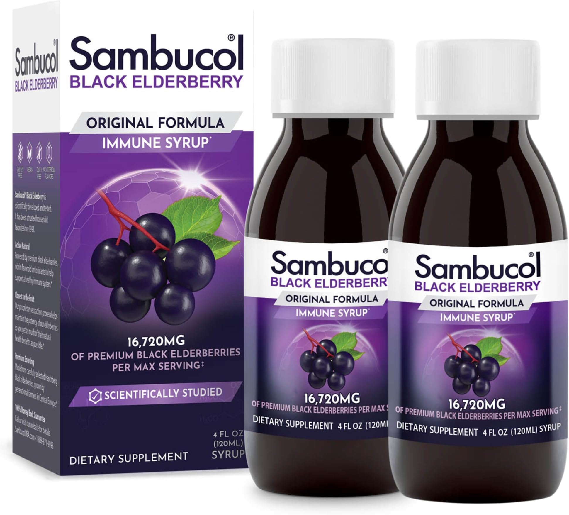 Sambucol Original Black Elderberry Extract Liquid Syrup 4 Ounce 2 Per Case.