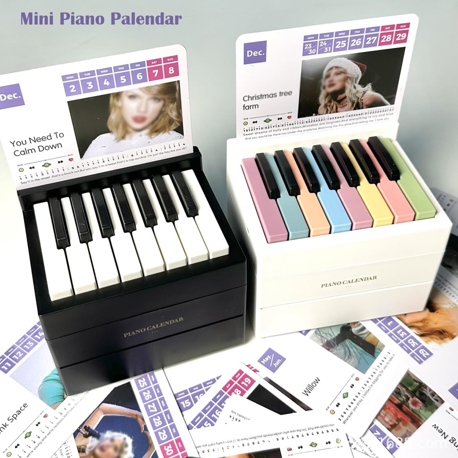Calendario da Tavolo per Pianoforte riproducibile 2024, Calendario Taylor Mini Piano, Volume Regolabile, con 52 spartiti su 27 Carte, Ottimo Regalo per la Famiglia e Gli Amici (White)
