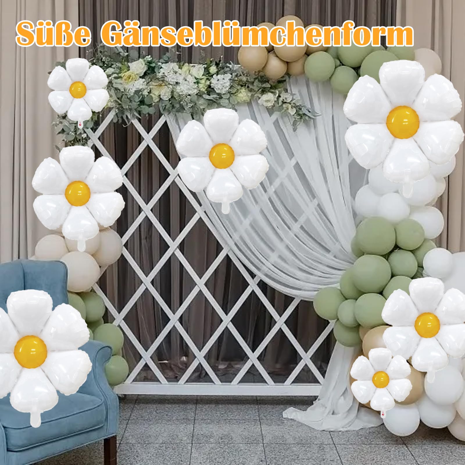 6 Pezzi Palloncini a forma di ape con elio, Palloncini a forma di margherita, palloncini bianchi, per compleanno, matrimoni, decorazioni estive per feste bohémien