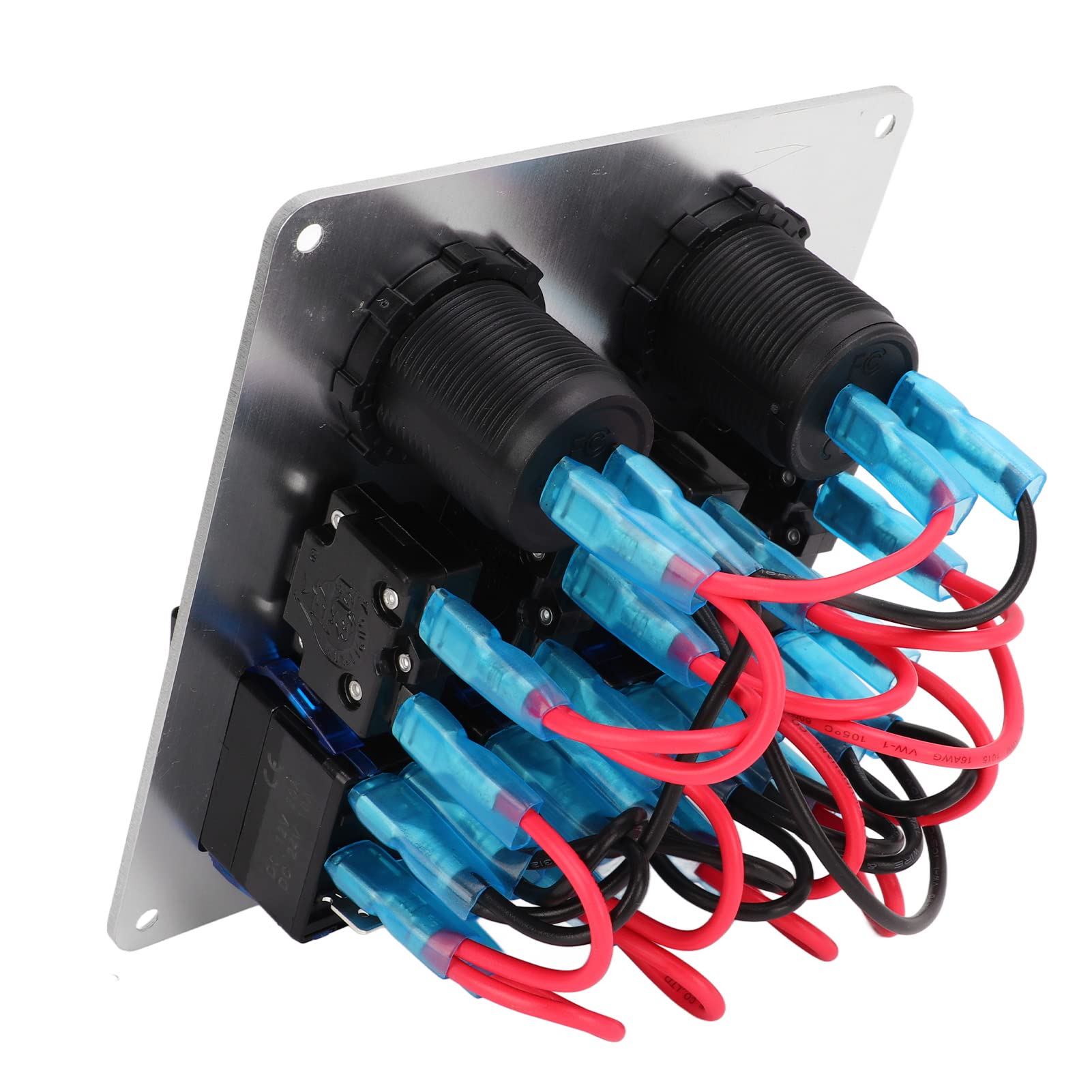 Pannello Interruttori a Bilanciere Pannello Interruttori Marini a Levetta per Barche 4 Gang 12V 24V Precablato Doppia Luce Blu Caricatore USB Voltmetro