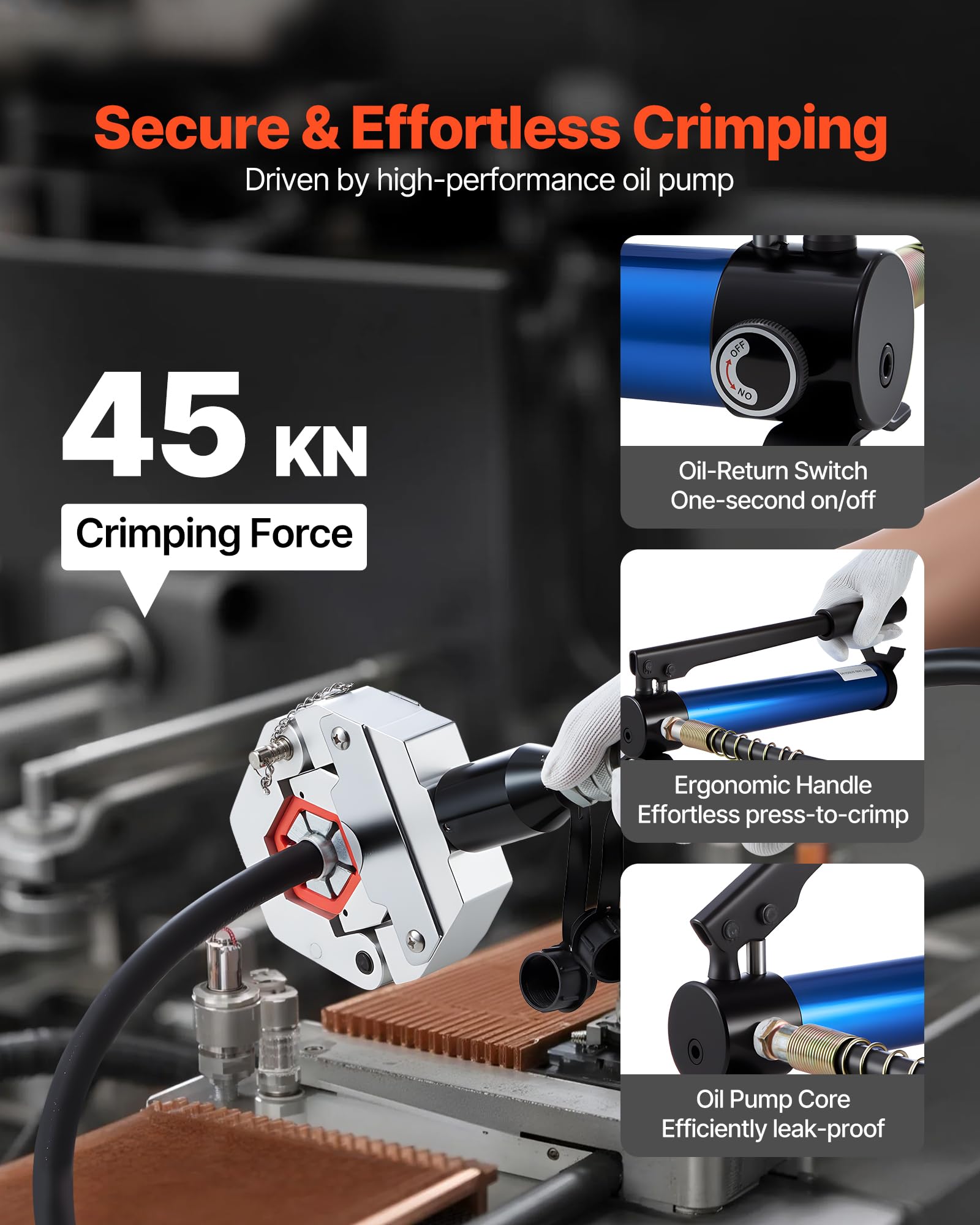 VEVOR Crimpadora de Mangueras Hidráulicas, con 7 Matrices de Montaje Rápido y Estuche de Transporte, a Reparación Automóviles y Aire Acondicionado, Dividida con Bomba Manual, 430 x 360 x 140 mm