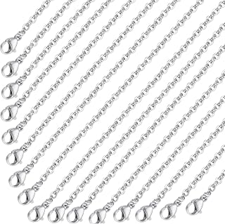 Stainless Steel Necklace Chain Bulk, 20 Pack Silver Plated DIY Cable Link Chains, Hypoallergenic, Jewelry Making Accessories (17+19 inches)