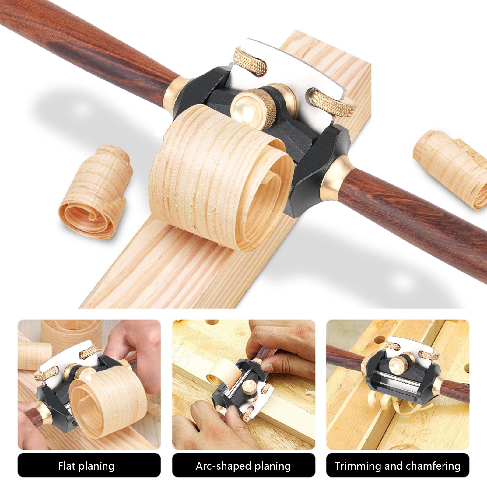 Pialla a Mano, Pialla da Taglio per Legno Strumento Manuale per Rifinitura Regolabile 210 mm Lmpugnatura in Palissandro Larghezza lama 42 mm Acciaio Inossidabile 440C