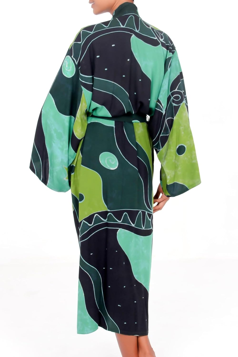 NOVICA Artisan made Women's Handpainted Batik Patterned Long Robe from Indonesia