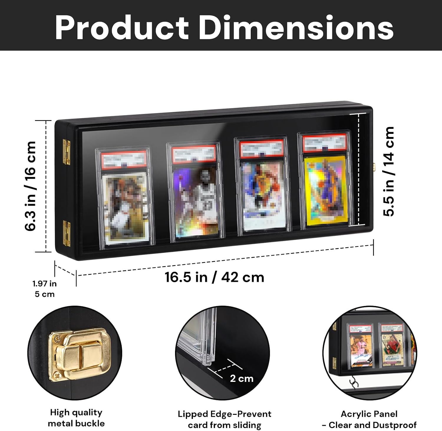 Card Display Case, 4 Pack Trading Card Display Frame Wall Mount, Wooden Baseball Card Display Case with Clear View, Graded Sports Card Display for Trading Card Collection (4 Pack-Black)