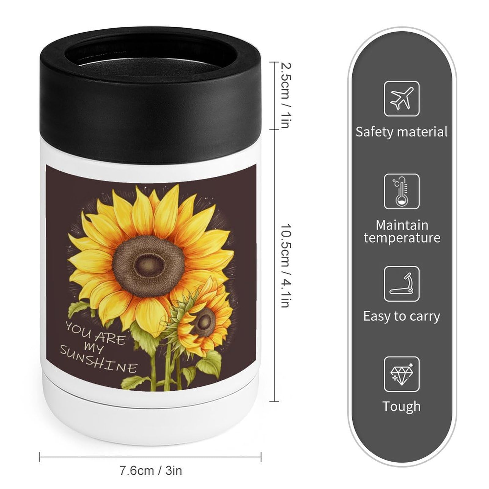 Stainless Steel Beverage Cooler with Silicone Sleeve, You are My Sunshine Sunflower Print Multipurpose Drink Chiller for Home, Office, and Outdoor Use