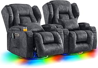 2 Motoren Elektrischer Verstellbar Relaxsessel mit Liegefunktion, Drehbarer Fernsehsessel TV Sessel mit Massage und Wärme, Kinosessel mit USB/LED/TYP C,bis 150 kg (Samt Grau, 2)