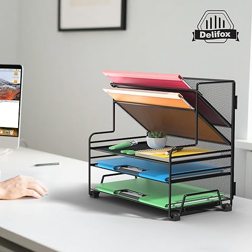 Miniatura 6 de Organizador de archivos de escritorio, organizador de papel de 3 niveles y cesta colgante de metal de 2 bolsillos para oficina, escuela, aula