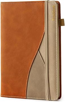 Lined Journaling Notebooks, A5 Hardcover Notebooks for Work, 188 Numbered Pages 100 GSM Thick Paper Leather Journal with Pocket, Medium College Ruled, Diary Notepad for Women Men School Office, Brown