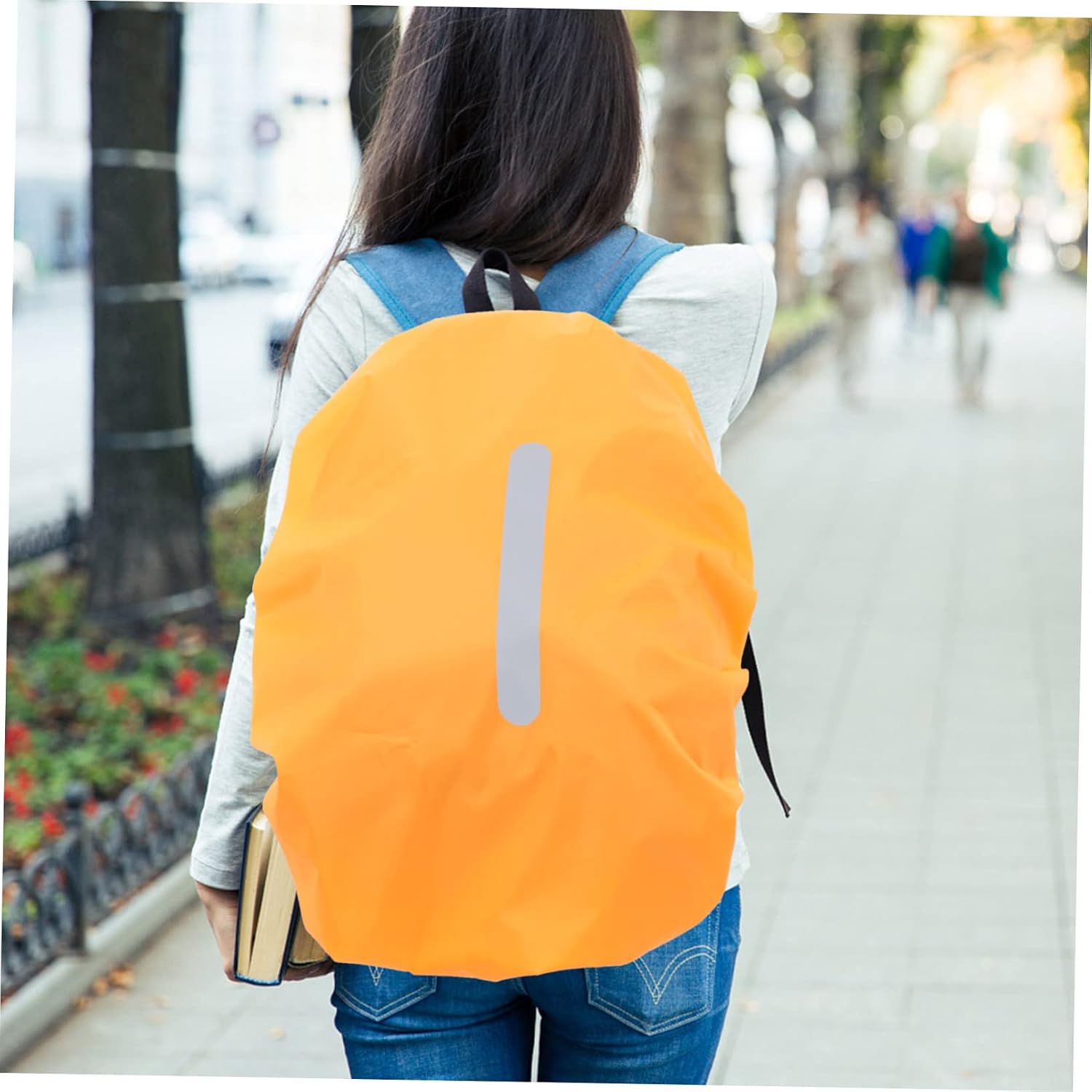 Waterproof Backpack Cover Reflective Strip Wear-Resistant Polyester Rain Cover for Outdoor Night Travel and Hiking