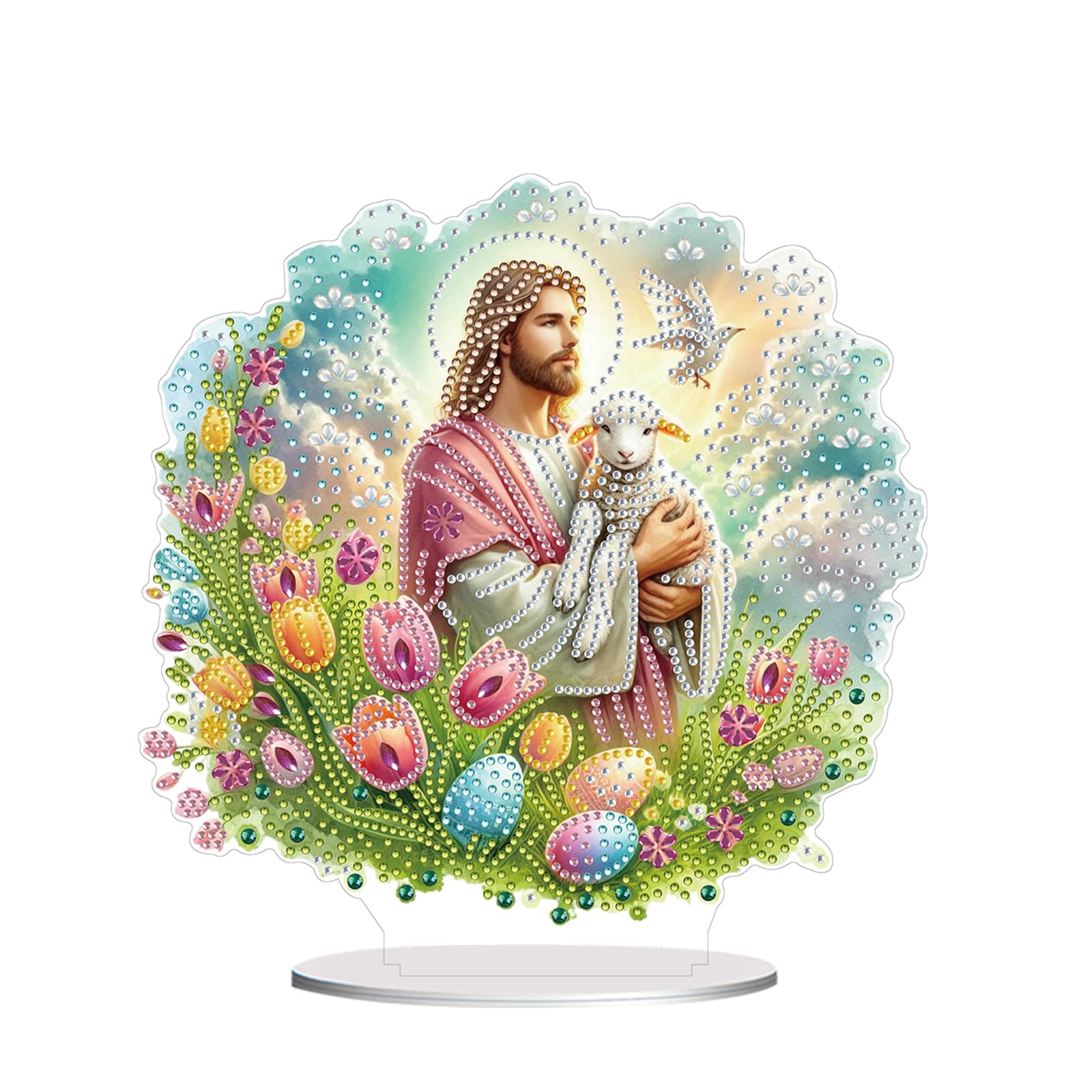 Awesocrafts Diamond Art Table Top Ornaments Jesus Lamb Bird, 5D Diamond Painting Tabletop Decorations Special Shape Crystal Art Christmas Desktop Decor (Jesus)