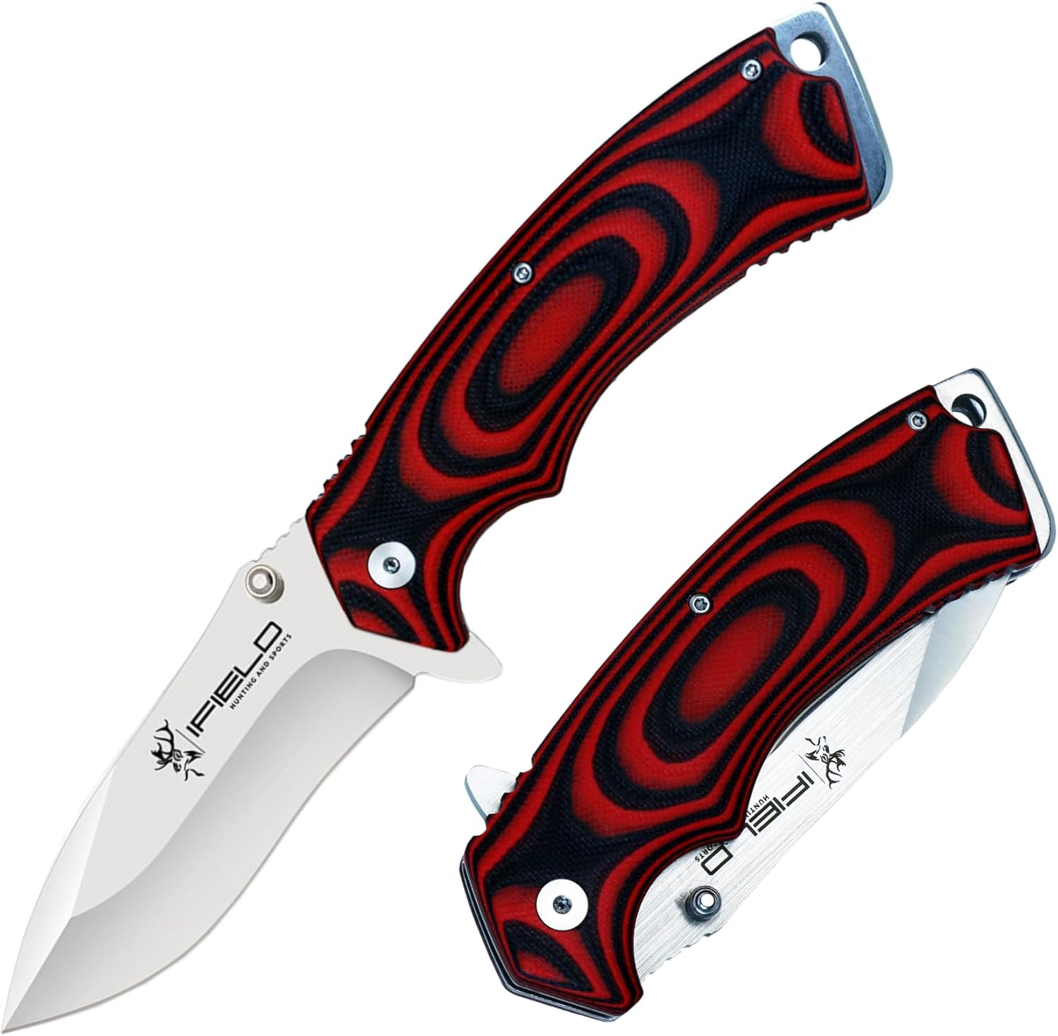 iFIELD Bushcraft Hunting Folding Knife EL29090, 3.6" 7CR17MOV Blade (54-57 HRC), G10 Handle, Satin Finish, Lightweight Outdoor Tool for Camping & Fishing