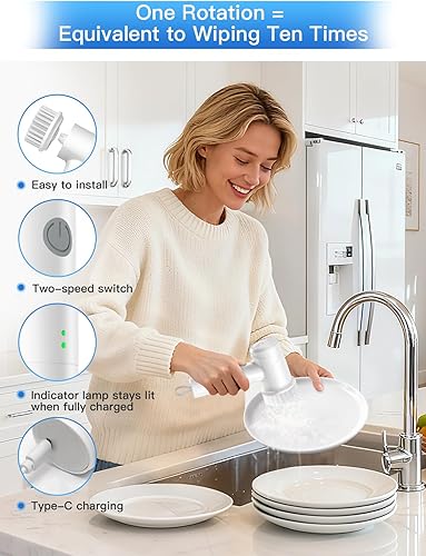 Miniatura 3 de Limpiador eléctrico giratorio  Limpiador de ducha impermeable IPX7 inalámbrico con 2 ajustes de velocidad y 6 cabezales reemplazables, cepillo de