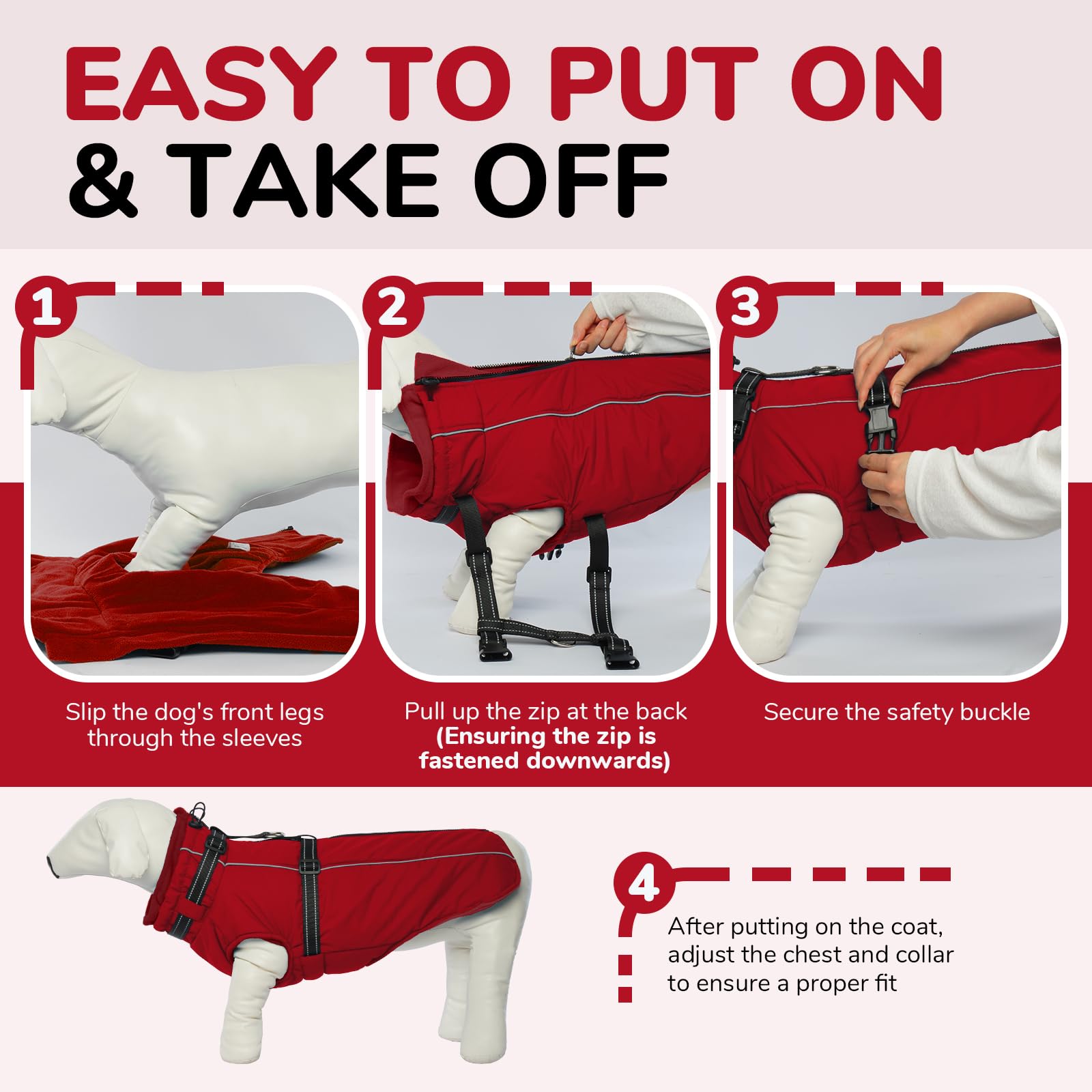 Lelepet Abrigo de invierno cálido para perro con arnés integrado, abrigo con forro polar resistente al viento para perros pequeños, medianos y grandes, chaleco reflectante para clima frío, traje de