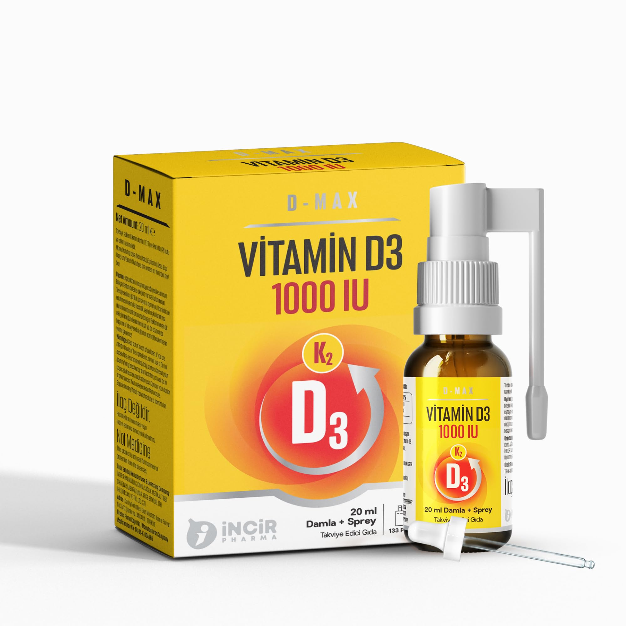 D-Max Plus Vitamin D3 + K2 1000 IU (Damla ve Sprey) Formunda