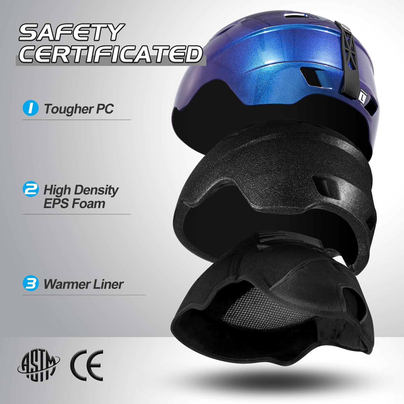 Odoland Casco de Esquí Integral con Gafas de Esquí, Casco Deportivo Unisex para Adultos y Jóvenes, Casco de Esquí con Visera Protección UV 400 y a Prueba de Viento, Casco Integral para Esquí