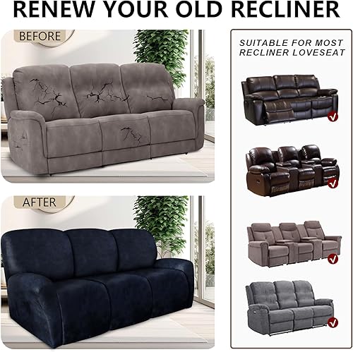 Miniatura 82 de Fundas para sofás reclinables símil cueros, protector de muebles, funda de sofá lavable para mascotas y niños, 4 piezas, color verde militar oscuro