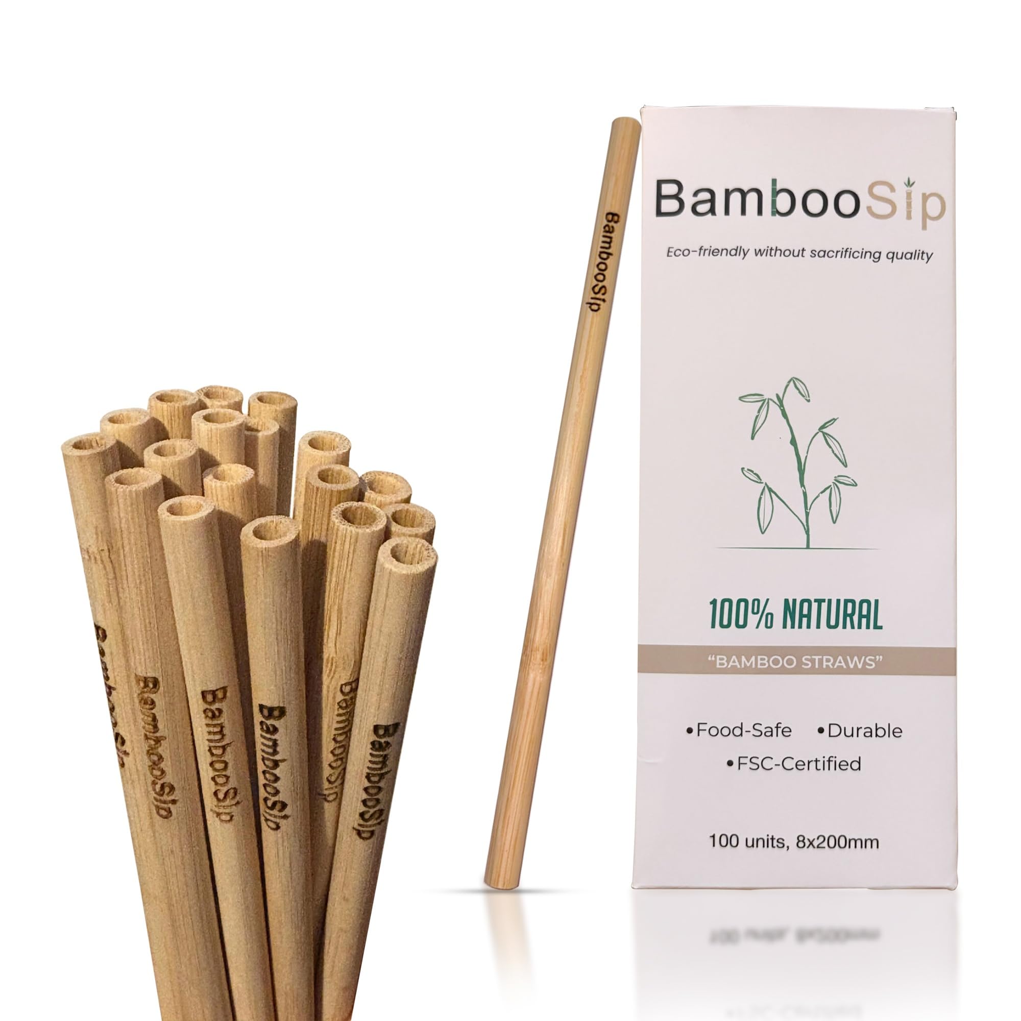 BambooSip Premium Bamboo Straws – 100 Pack | 100% Natural, Durable, Food-Safe | Plastic-Free Alternative to Paper Straws