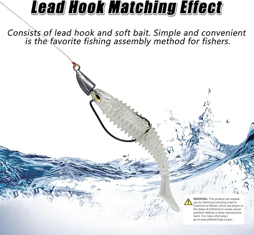 Miniatura 3 de MAFIMOEA - Cabezas de plantilla de bala con peso de Texas Rig Hooks Swimbait Hooks Bass Crappie Walleye Trucha Pesca sin malas hierbas Swimbait Jig