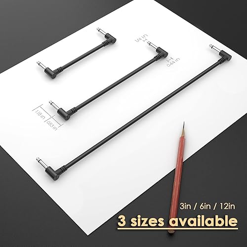 Miniatura 13 de Paquete de 3 cables de conexión de guitarra de 6 pulgadas, cables negros de efecto de pedal de ángulo recto