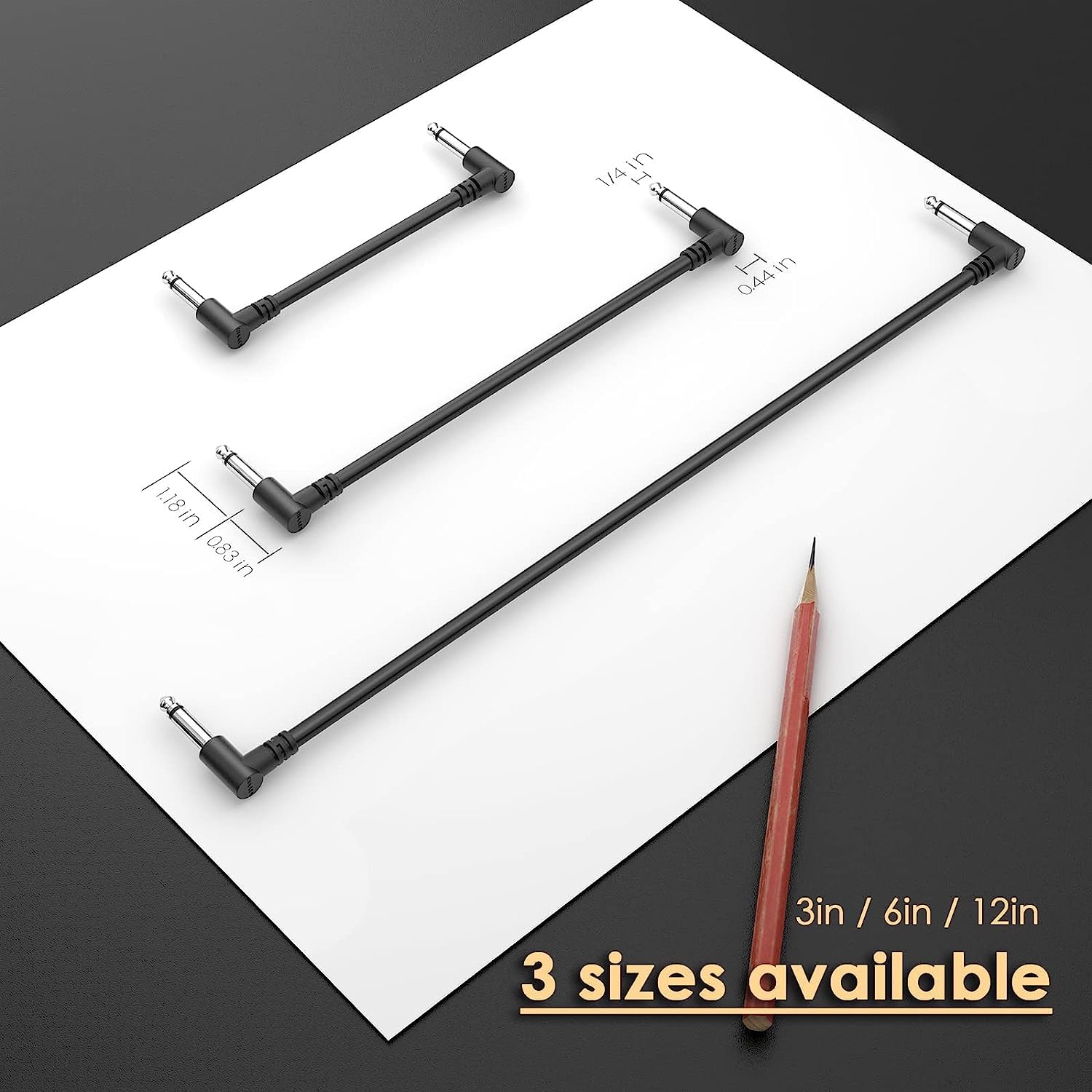 Lot de 6 câbles de raccordement pour guitare 30,5 cm, câble à effet pédale de guitare Noir 6,35 mm