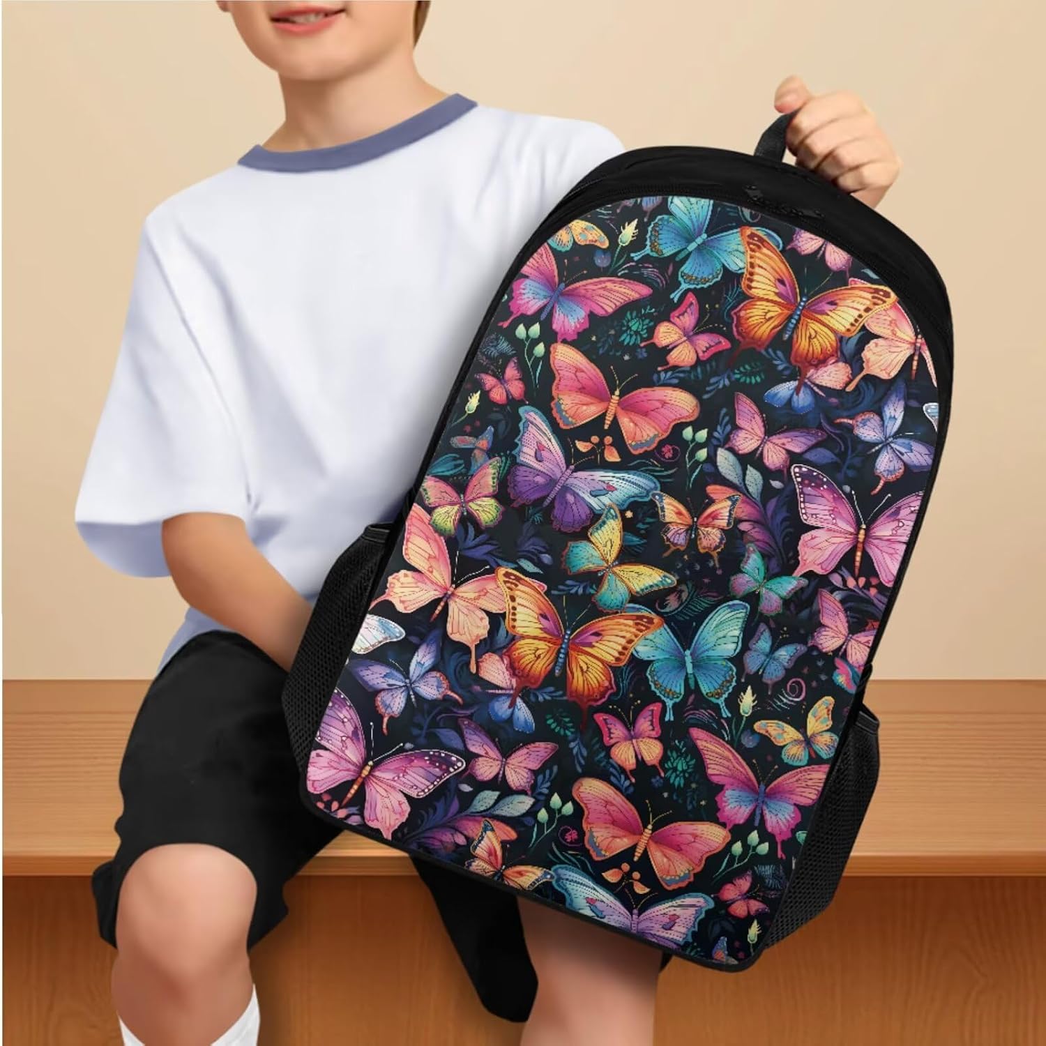 Ystardream Trendy Butterfly Backpack for School Girls Bookbag With Lunch Box Casual School Backpack for Teens Children with Bookmark Elementary Middle School Student,Bookbags School Bag Set
